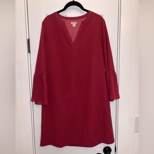 J. Crew Deep Red Shift Dress with Ruffle Sleeves Size 8